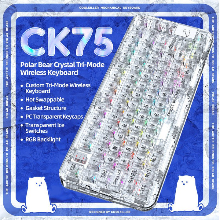 CoolKiller CK75 Wireless Transparent Gasket Mechanical Keyboard-Polar Bear - CoolKiller