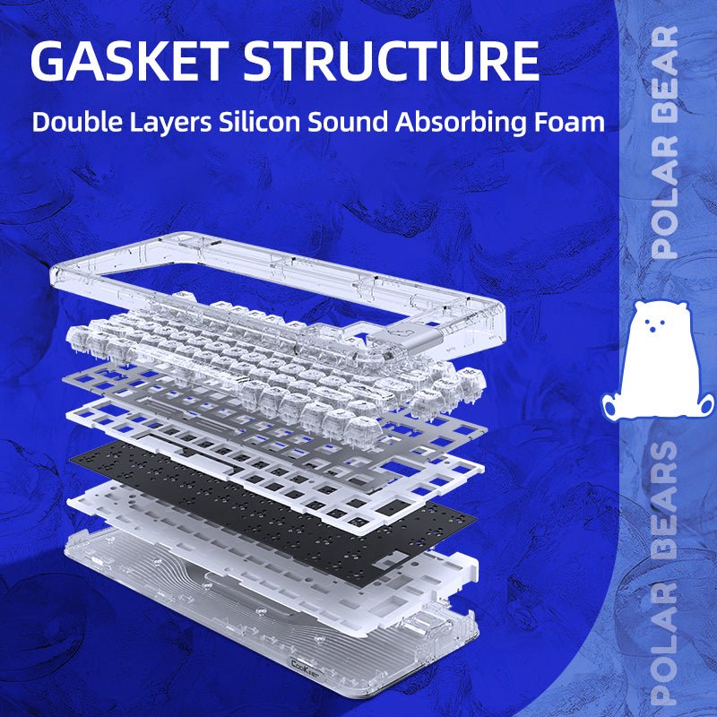 CoolKiller CK75 Wireless Transparent Gasket Mechanical Keyboard-Polar Bear - CoolKiller